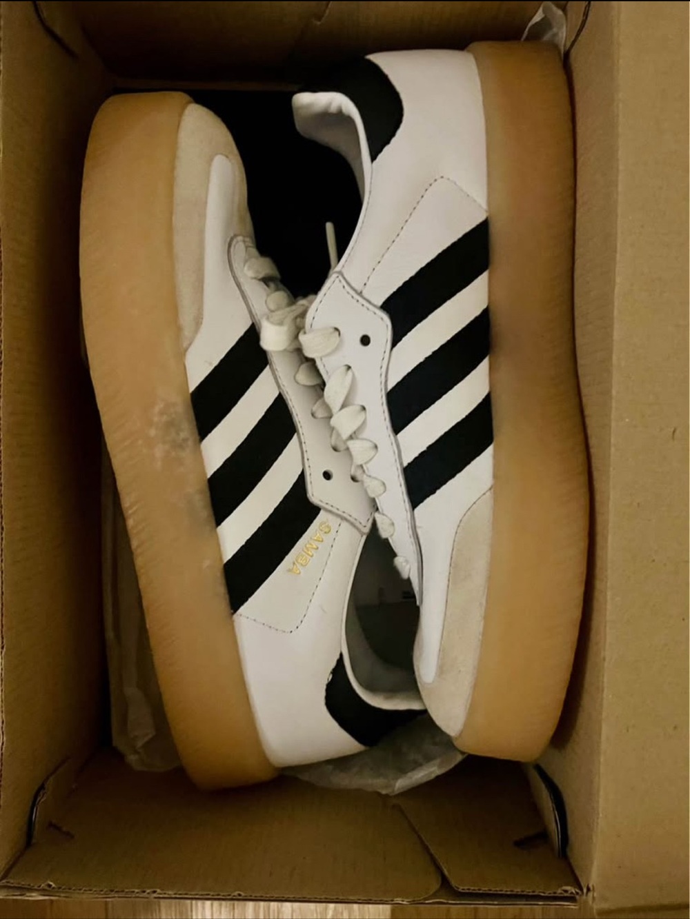 Adidas Platform Samba Classic White/Black with Gum Sole - Womens 8
